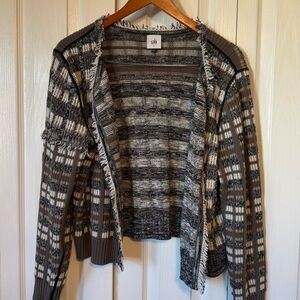 Cabi Cardigan Women Large Brown‎ Plaid Fringe Cardigan Sweater Grandpacore